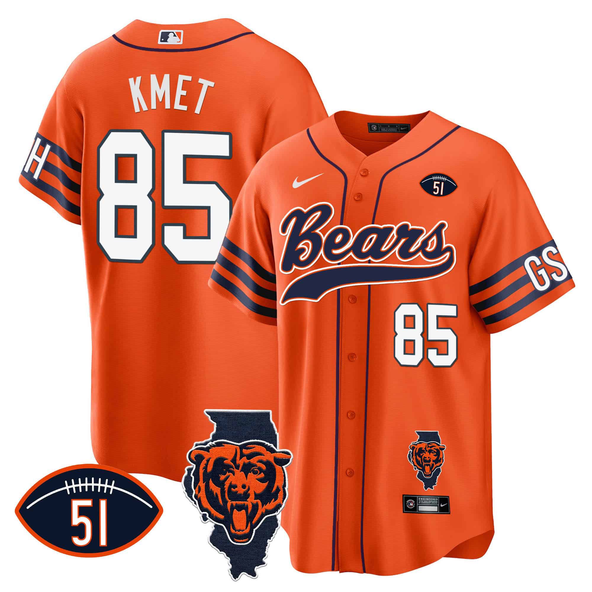 Men Chicago Bears #85 Kmet Orange 2024 Nike Patch Baseball NFL Jersey